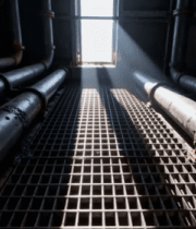 	 工厂内生锈管道与网格地面12571#横屏 