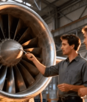 工厂内两人检查飞机发动机9742#横屏 