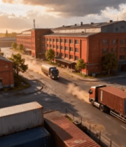 工厂外集装箱卡车行驶场景10168#横屏 