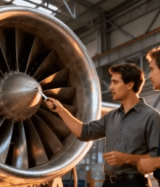 工厂内两人检查飞机发动机9742#横屏 