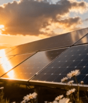 夕阳下的太阳能光伏板163#横屏 