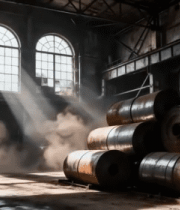 工厂内堆放的钢铁卷材13483#横屏 