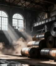 	 工厂内堆放的钢铁卷材13483#横屏 