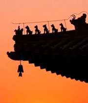 古建筑屋檐与檐角瑞兽剪影8167#横屏 