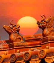 古建筑屋顶神兽日落景象13489#横屏 