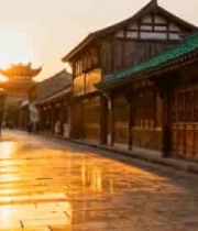 古镇古建筑街道日落景象5057#横屏 