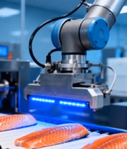 工厂机械臂处理三文鱼画面460#横屏 