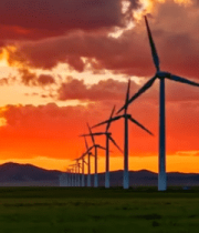 夕阳下草原风力发电场景10535#横屏 