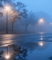 雾夜街道积水倒影景象2355#横屏 