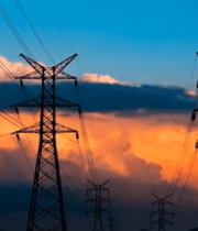 夕阳下的高压电塔与电线(1)8553#横屏 