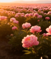 夕阳下的粉色牡丹花海585#横屏 