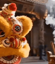 舞狮于庙宇前焚香场景11145#横屏 