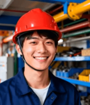 工厂工人戴安全帽微笑画面6009#横屏 