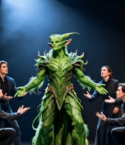 舞台表演中演员与奇异装扮舞者3388#横屏 