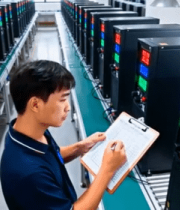 工厂工人查看记录电子设备2457#横屏 