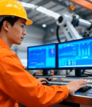 工厂工人操作电脑监控设备5141#横屏 