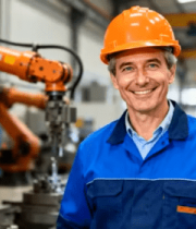 工厂工人与机械臂同框7571#横屏 