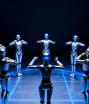 舞台上机器人整齐舞蹈6935#横屏 