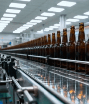 工厂工人检查啤酒瓶流水线2091#横屏 