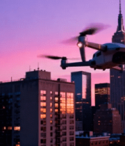 无人机飞行俯瞰城市摩天大楼3007#横屏 