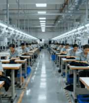 工厂工人操作缝纫机生产服装9791#横屏 