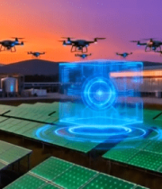 无人机群飞掠太阳能板场地14627#横屏 