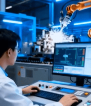 工厂工人操控机械臂画面7193#横屏 