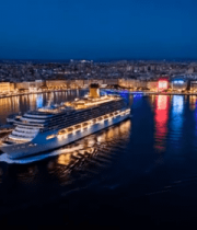 港口夜景游轮停靠画面1082#横屏 