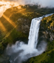 高空俯瞰阳光照耀下的瀑布9634#横屏 