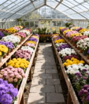 温室中多彩菊花花卉展示8223#横屏 