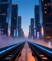 未来科技感城市夜景轨道画面12471#横屏 