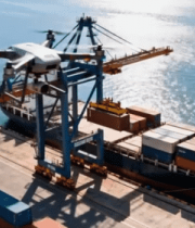 	 港口无人机航拍集装箱货船14676#横屏 