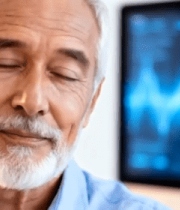 微笑老人与金融图表背景8010#横屏 