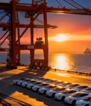 港口日落时的汽车货运场景3435#横屏 