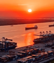 港口集装箱货船日落景象10089#横屏 