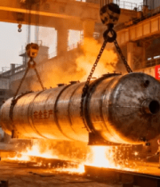 钢铁厂工人吊运高温钢罐7516#横屏 