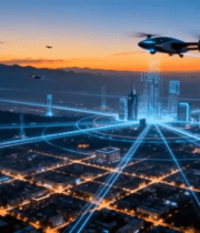 未来城市空中交通与网络科技场景983#横屏 