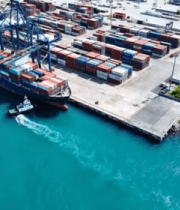 港口集装箱货船航拍画面5613#横屏 