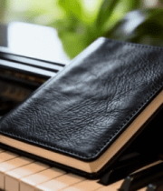 钢琴上的黑色笔记本11687#横屏 