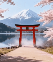 富士山下樱花与鸟居风景(1)3003#横屏 