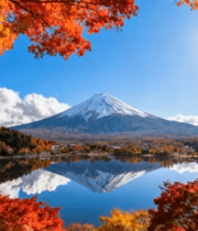 	 富士山秋景枫叶湖泊风光4768#横屏 