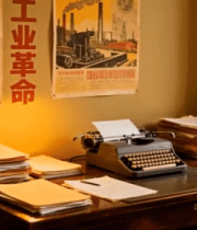 	 复古办公室内的打字机与文件4855#横屏 