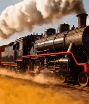 田野中行驶的复古蒸汽火车5346#横屏 