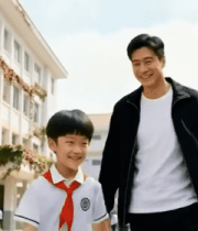 父子校园内亲密漫步场景3105#横屏 