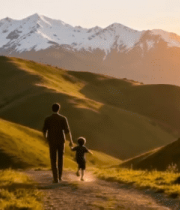 父子户外山间漫步11335#横屏 