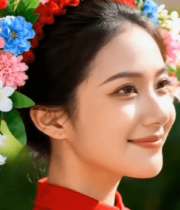 头戴花环的女子特写9097#横屏 