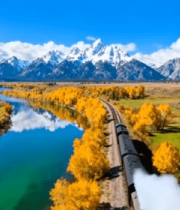 铁路沿线山川河流自然风光5591#横屏 