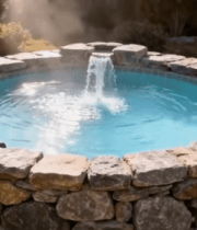 庭院圆形石砌喷泉流水素材1958#横屏 