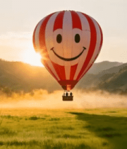 田野上的笑脸热气球飞行画面10233#横屏 