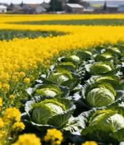 田野油菜花与卷心菜农田景象15071#横屏 